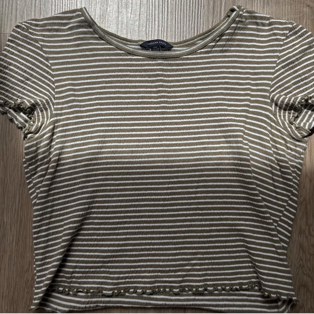 American Eagle Outfitters Olive Striped Tee